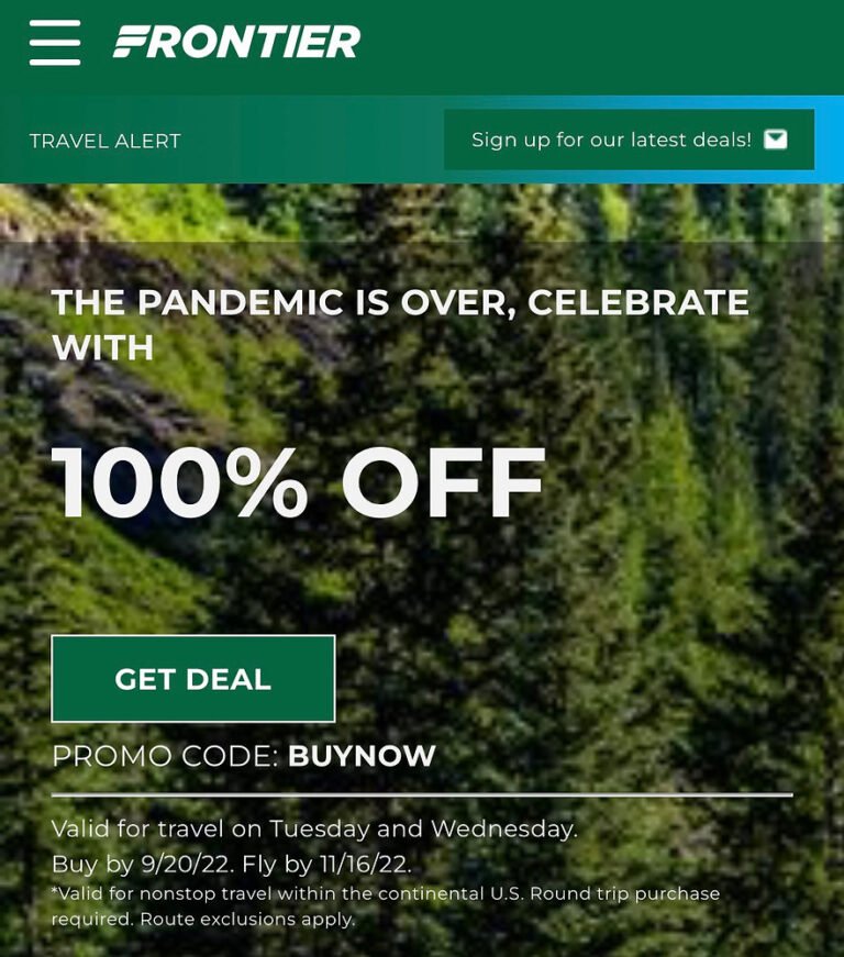 Frontier 100% off flight deal