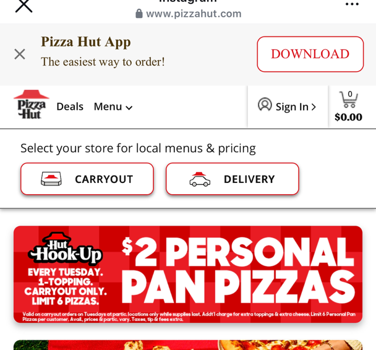 Pizza Hut launched $2 Pizza on Tuesday