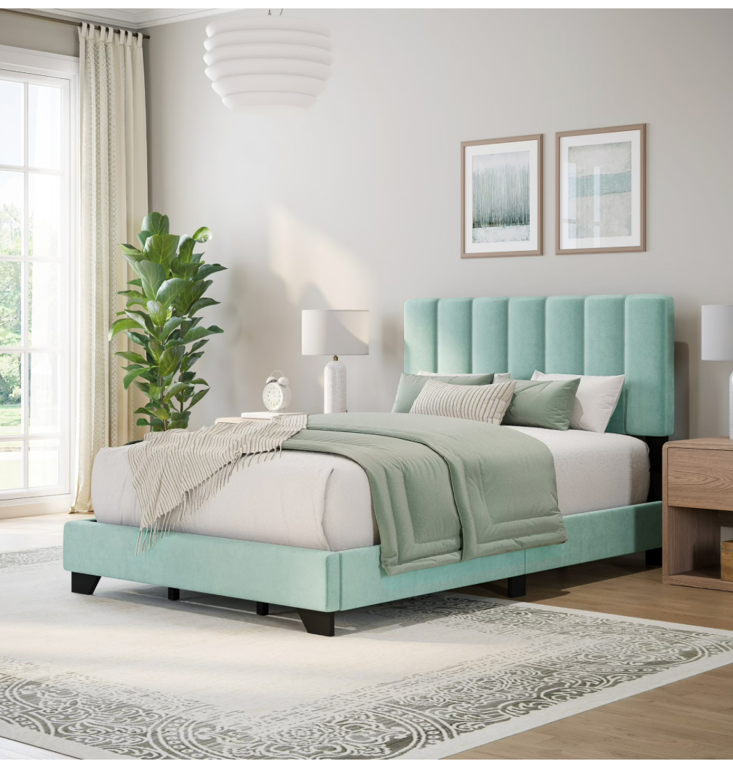 Reece Channel Stitched Upholstered Bed, Queen and Twin