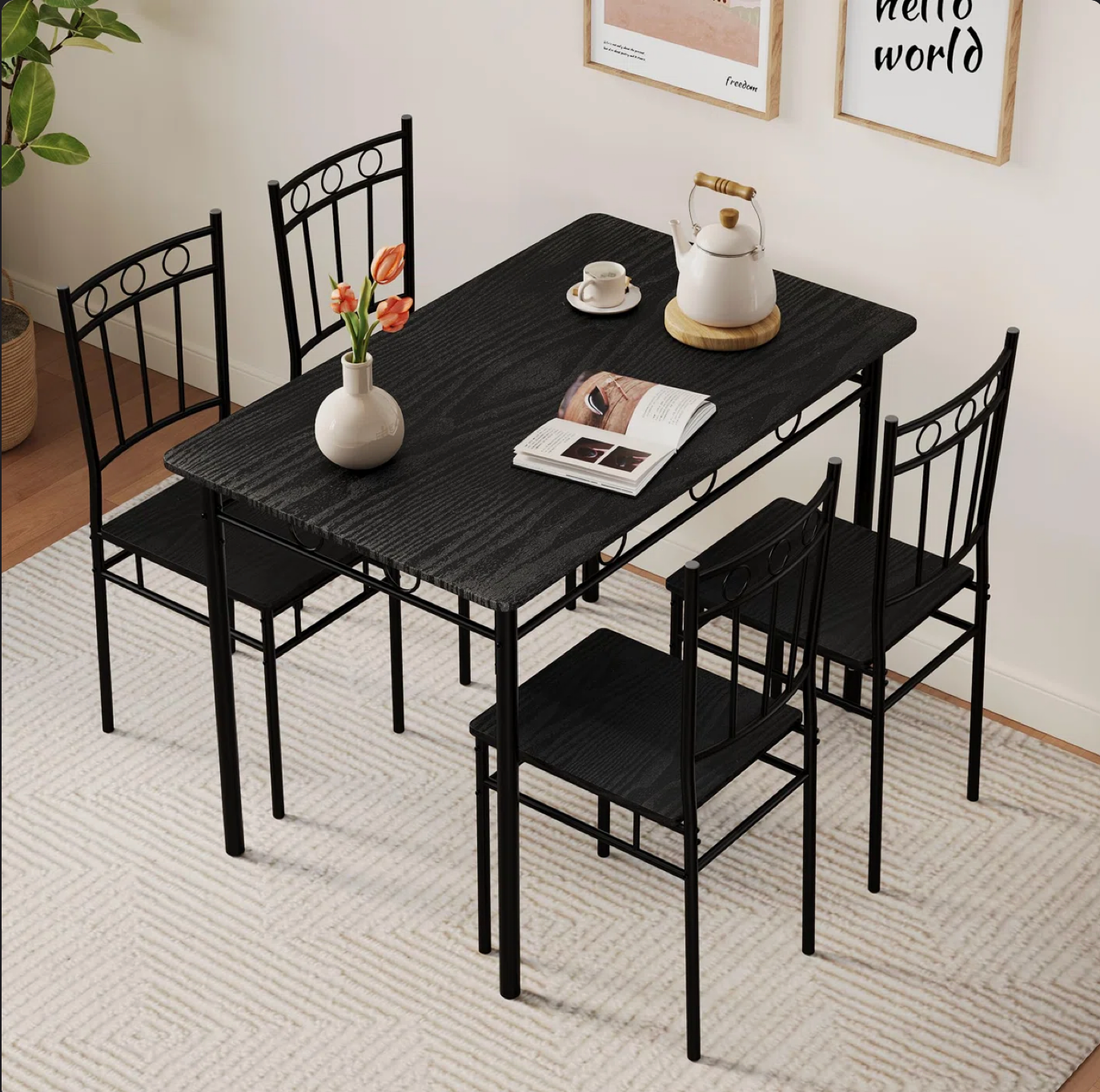 Rectangular Kitchen Dining Table Set with 4 Chairs